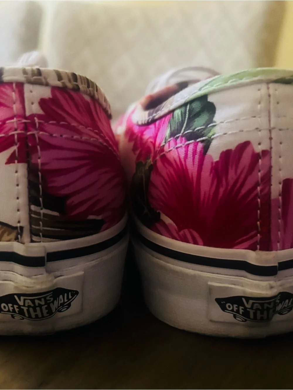 Vans Women's White Canvas Sneakers with Pink & Green Floral Print